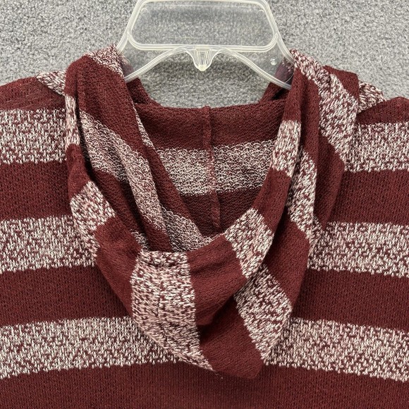 T/O Sweaters Cardigan Womens Size M red‎ wine Stripe Long Sleeve Hooded Stretch - Picture 7 of 11